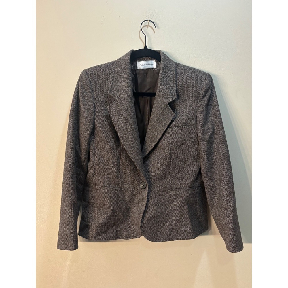 Evan Picone Herringbone Blazer Career Office Jacket Brown Fitted Size‎ 8